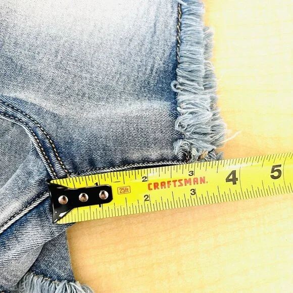 Chelsea & Violet Stretch Blue Denim Shorts Size 30 Fringed Cut off Beads Tassels - Picture 8 of 10